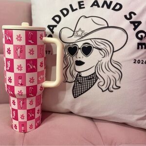 Pink Cowgirl Checkered Tumbler